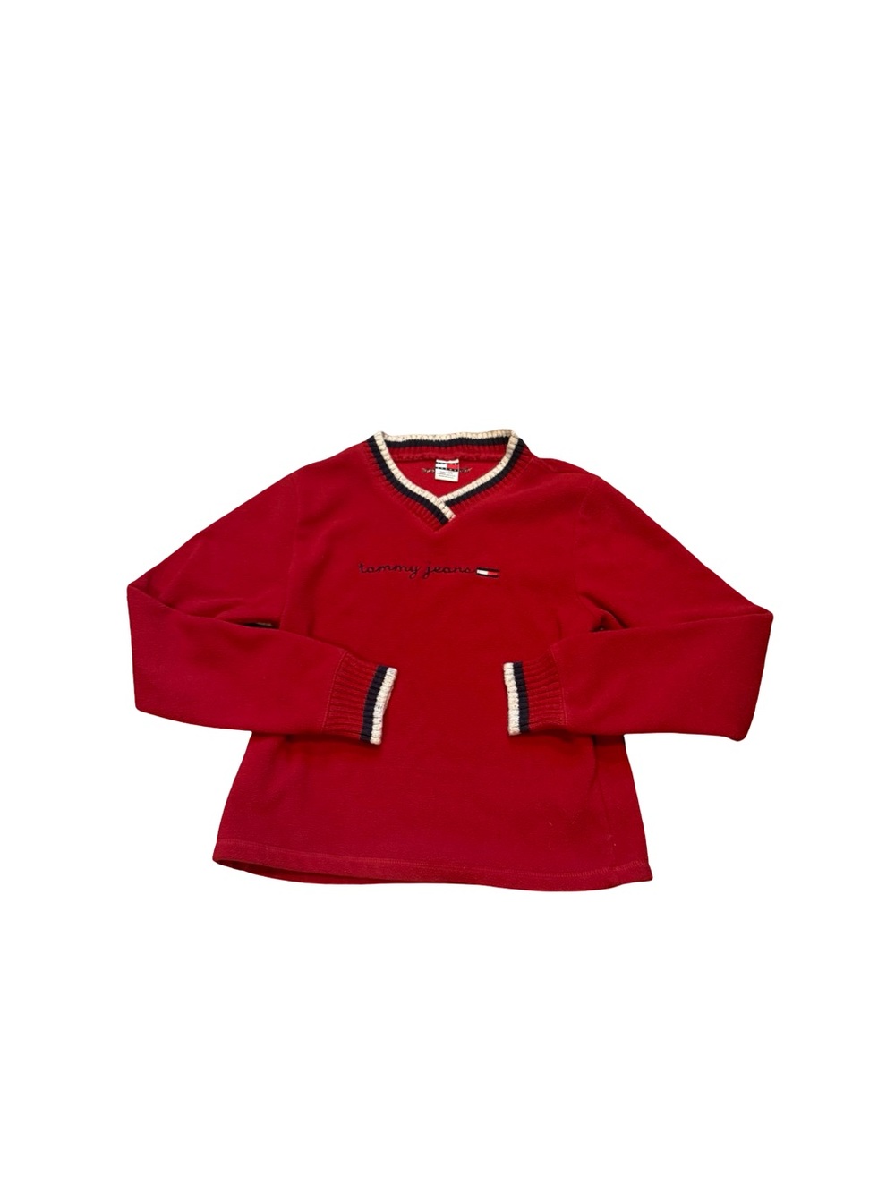 Vintage Tommy Hilfiger Red V-Neck Pullover with Contrast Trim